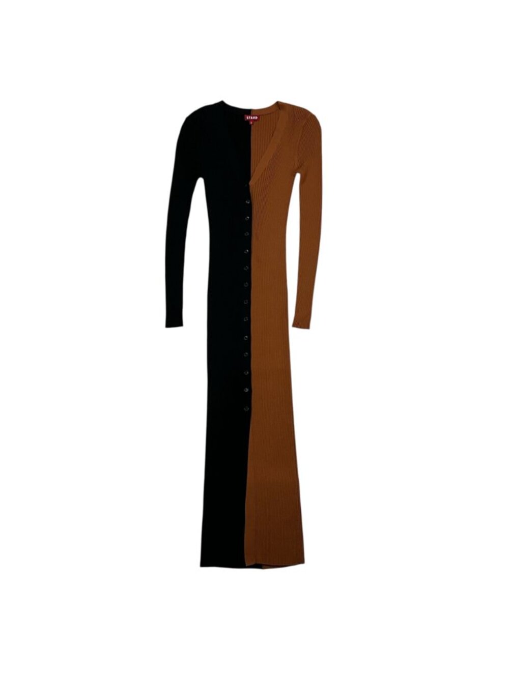 Staud Shoko Colorblocked Midi Dress S Tan Black Ribbed Long Sleeve Fall Fashion - Picture 15 of 16